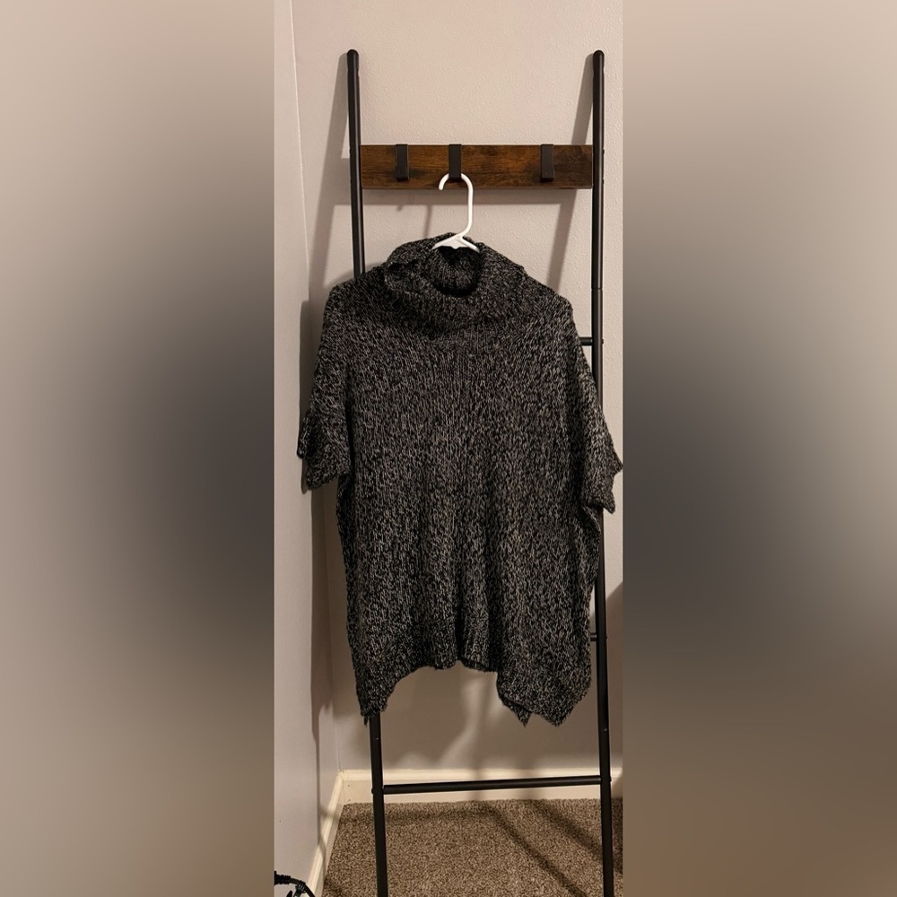 RD Style Jessika Cowl Neck Stylish Poncho Heathered Black Sweater. Size: Medium. - Picture 2 of 6